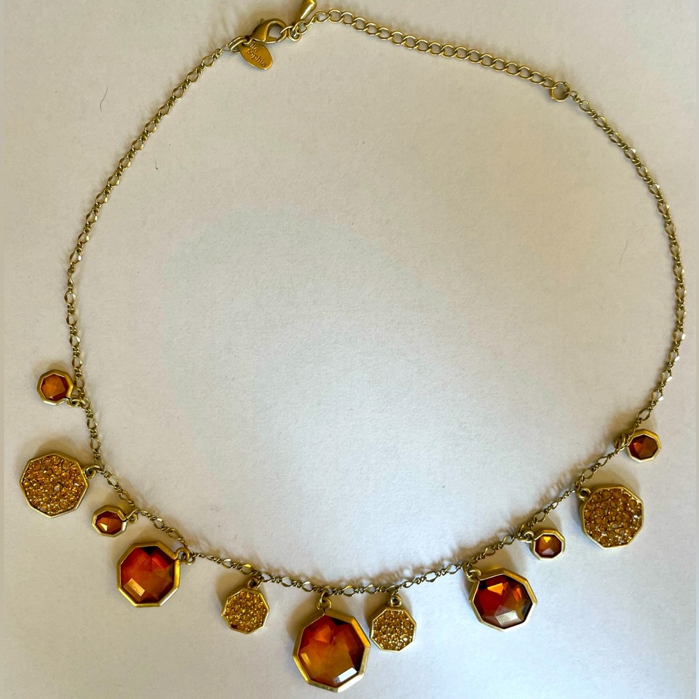 Lia sophia gold amber choker necklace with built in extender 16”-19”